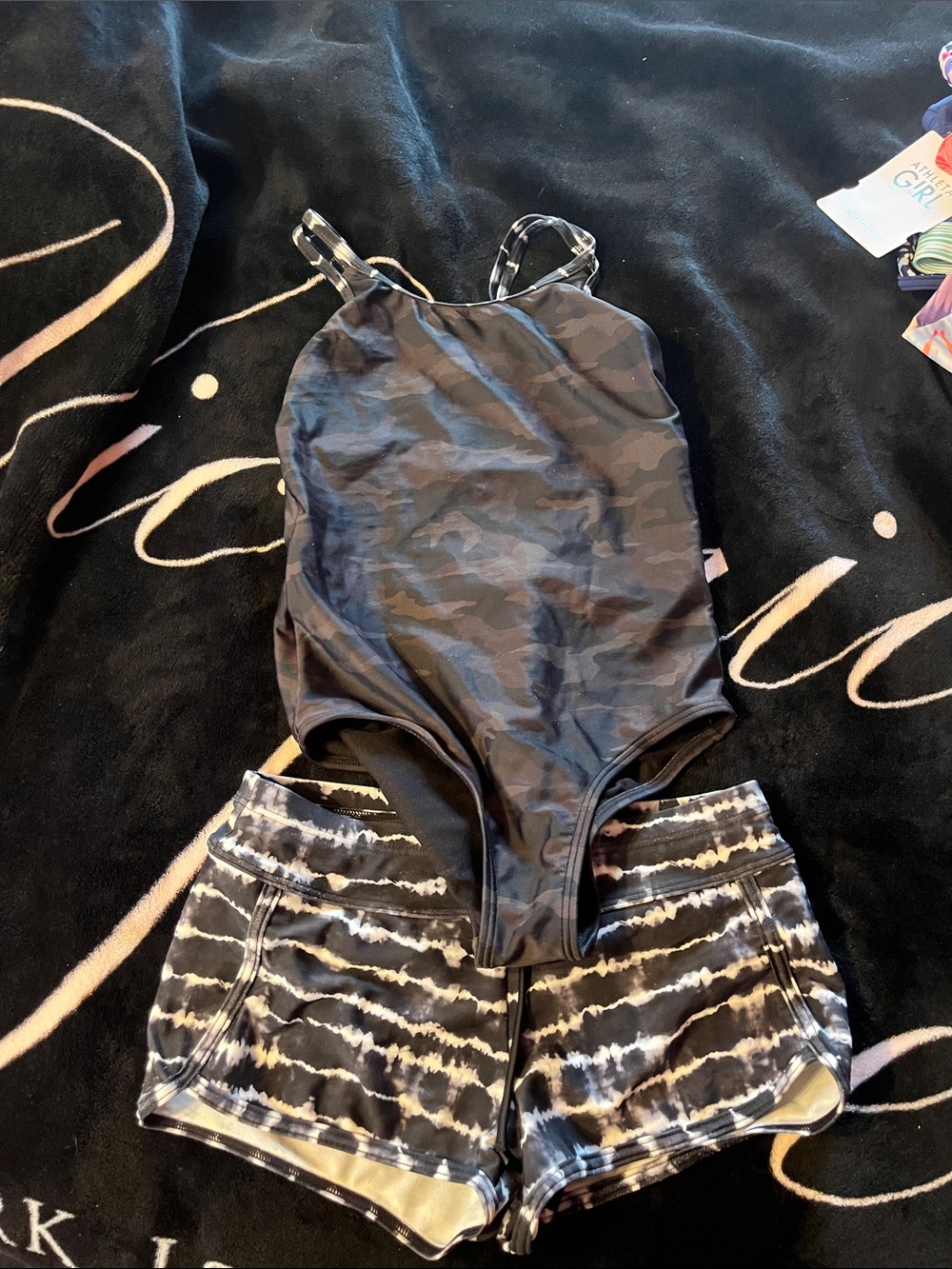 Athleta Kids Black Camouflage One-Piece Swimsuit